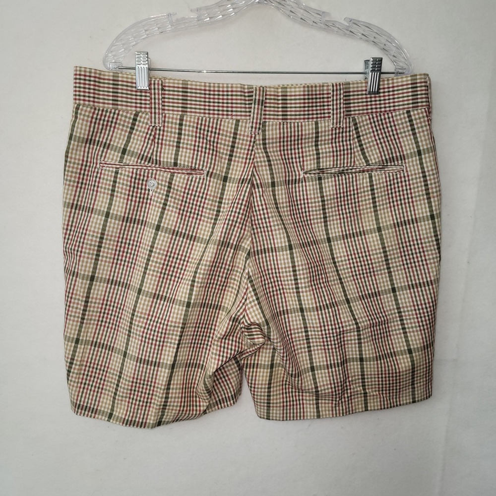 Jayshire Mens Plaid Shorts Size 40 Beige Brown Green Flat Front Casual Vintage - Picture 4 of 8